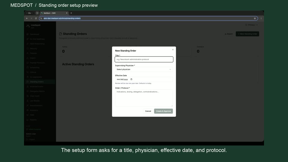 Recorded Explore standing-order setup workflow