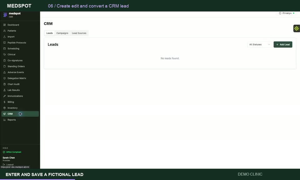 Recorded Manage leads and create a patient workflow