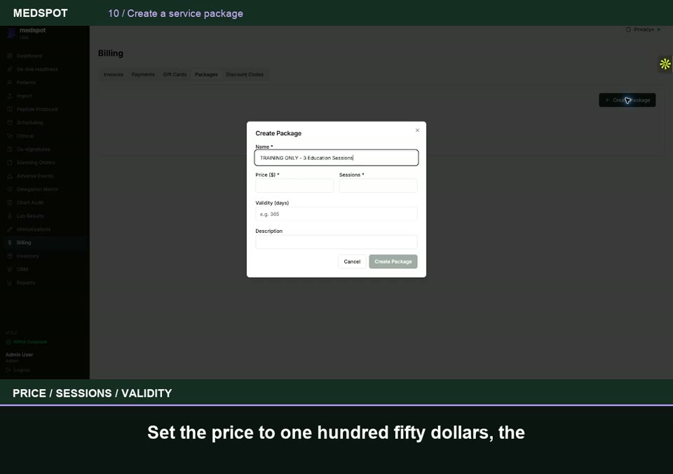 Recorded Create a service package workflow