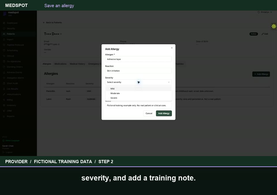 Recorded Save an allergy workflow