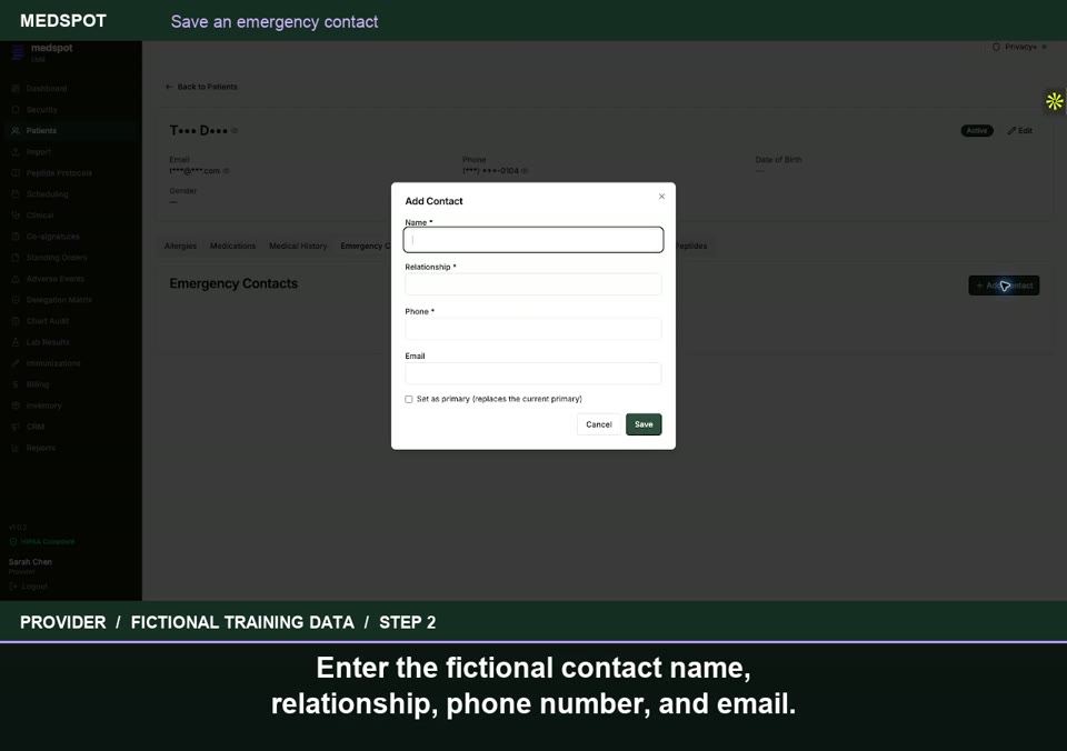 Recorded Save an emergency contact workflow
