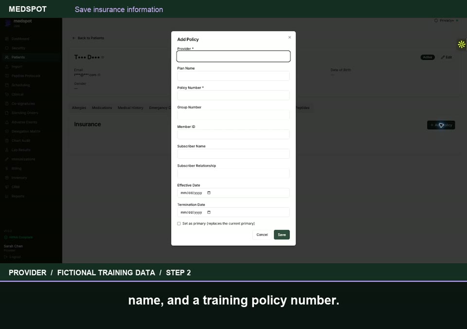 Recorded Save insurance information workflow