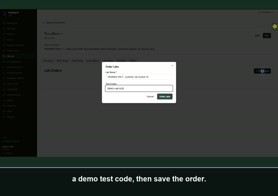 Recorded Create a lab-order record workflow