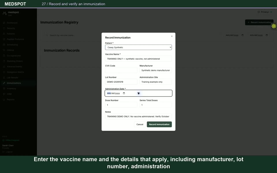 Recorded Record an immunization workflow