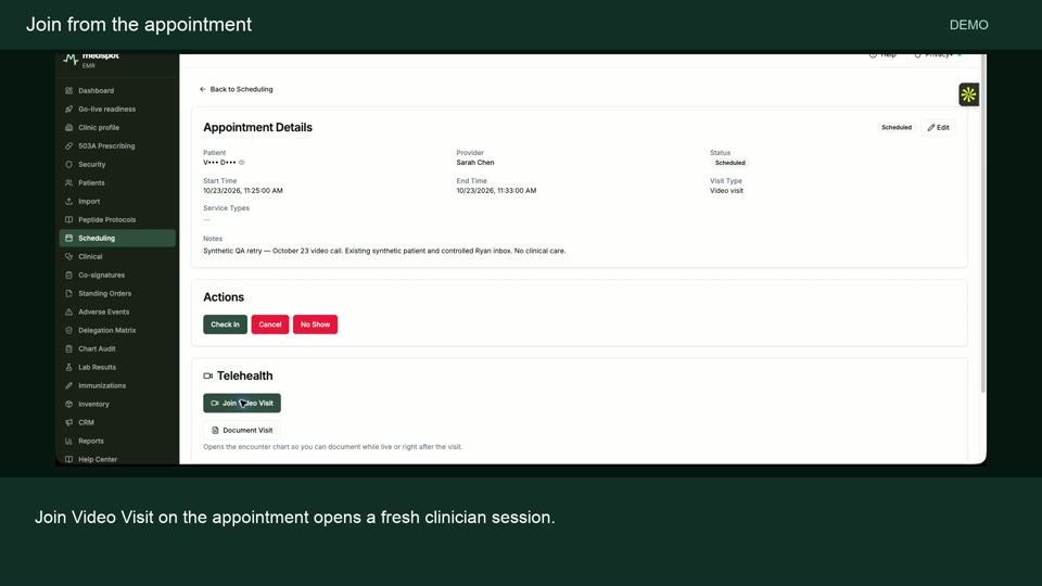 Recorded Schedule and join a video visit workflow